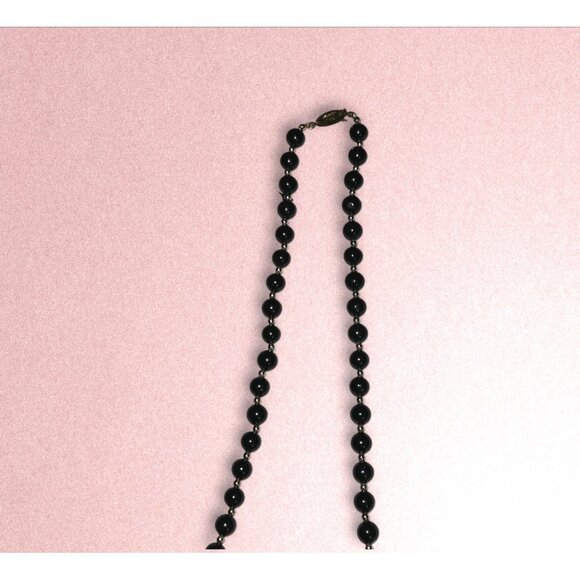 Vintage Black Beaded Necklace With Gold-Tone Accents & Clasp - Picture 3 of 5